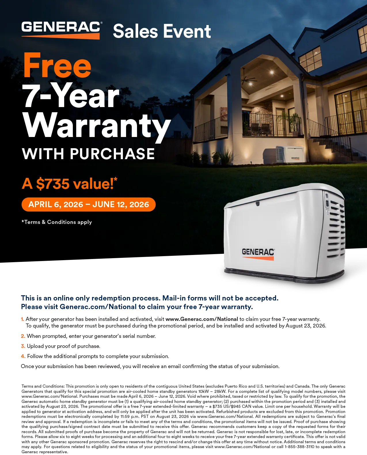 Extended! Generac Spring Sales Event - Free 7-Year Warranty with Generator Purchase, MA