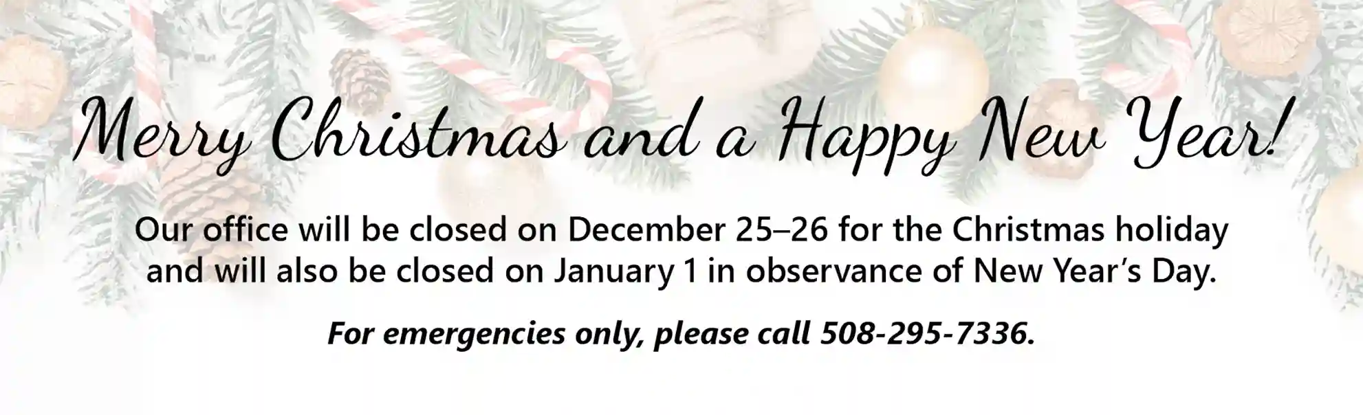 Office Closed December 25th-26th and January 1st - Happy Holidays!